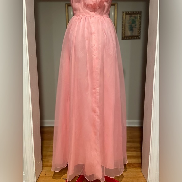Vintage 70s Blush Pink Organza Ruffled Sleeve Bridal / Prom Formal Gown - Picture 10 of 16